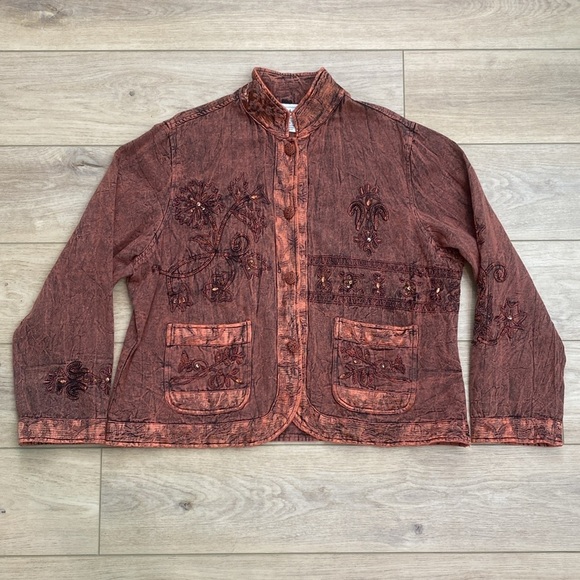 Vintage Flashback Embroidered Jacket Artsy Acid‎ Wash Appliqué - Picture 3 of 16